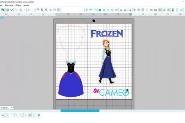 , Invitación tipo vestido anna frozen cameo silhouette